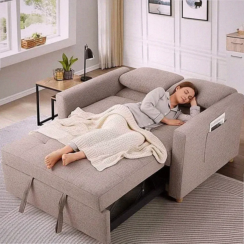 2 Seater Pull Out Sofa Bed with Adjsutable Backrest for Living Room Convertible
