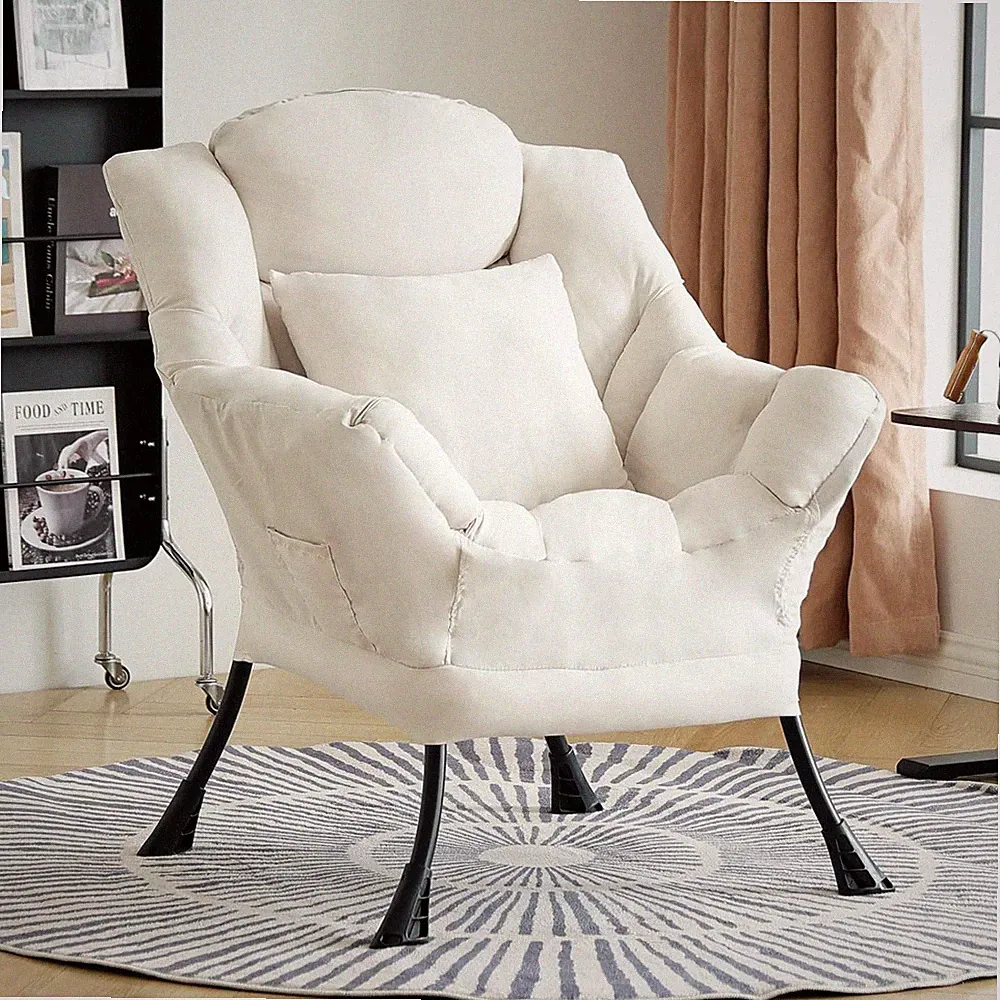 Beige Lazy Chair with Pillow - Comfy Accent Chair for Living Room & Office
