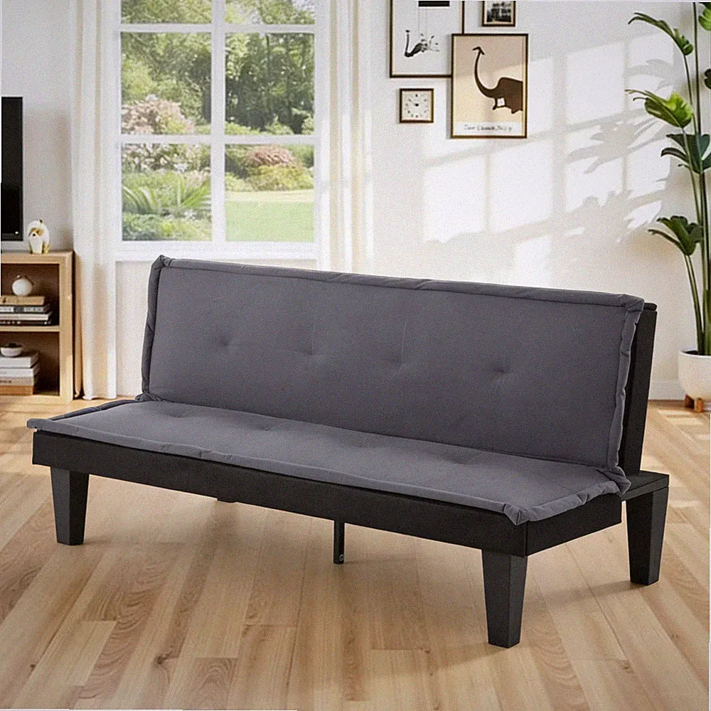 Dark Grey 62.99" Adjustable Futon Sofa Bed for Office and Guest Rooms