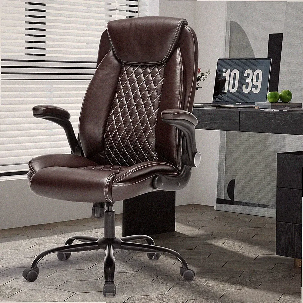 Ergonomic Heavy-Duty Executive Office Chair for Big & Tall, Brown PU Leather