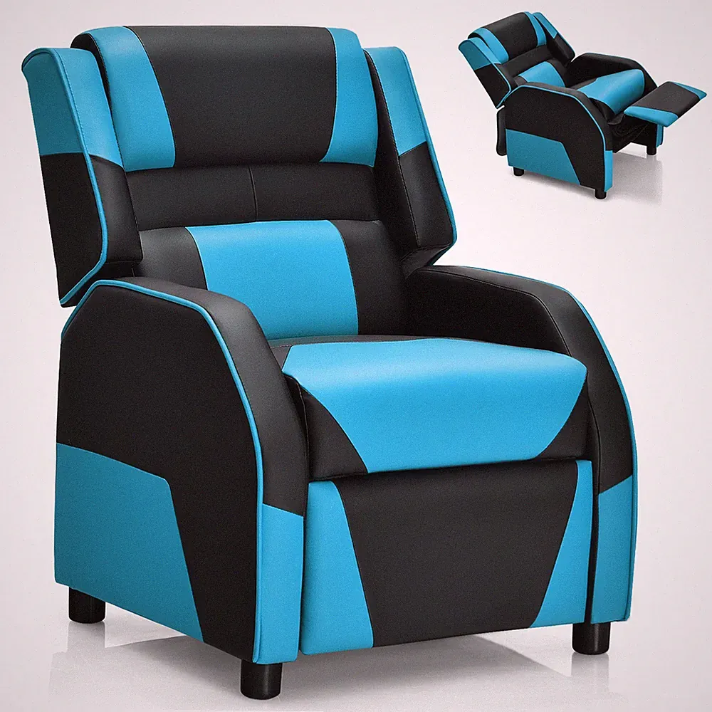 Gaming Recliner Sofa PU Leather Armchair for Kids Youth w/ Footrest Blue