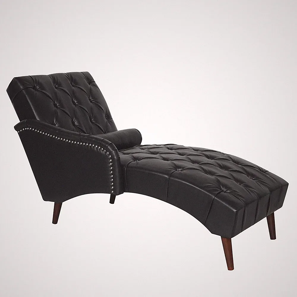 Indoor Leisure Chaise Lounge Arm Chair W/Right Armrest for Bedroom Living Black