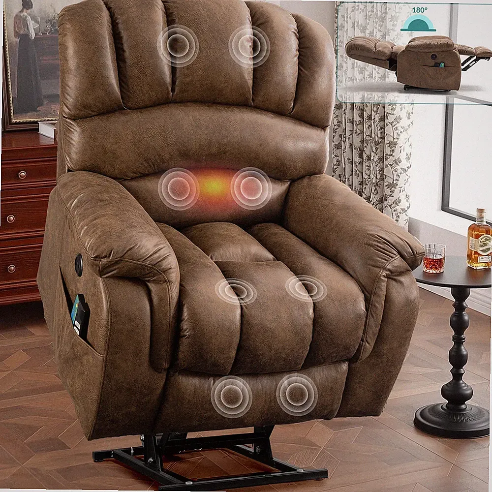 Large Lay Flat Dual Motor Power Lift Recliner Massage Electric Chair for Elderly