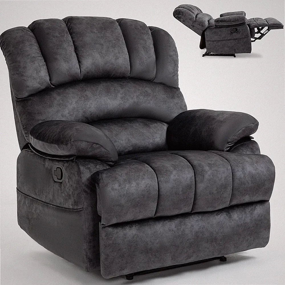 Large Manual Recliner Chair in Fabric for Living Room, Grey
