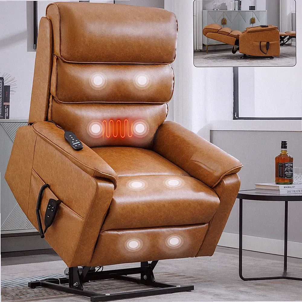 Lay Flat Dual Motor Power Lift Recliner for Elderly Big Man with Massage Heat