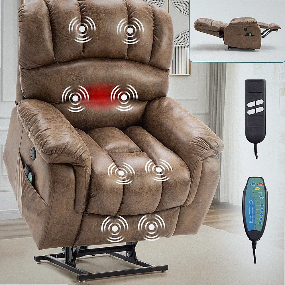 Lay Flat Dual Motor Power Lift Recliner with Massage Heat for Elderly Big Man
