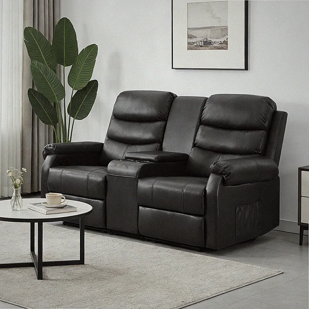 Manual Reclining Loveseat Sofa with Console Home Theater Seating for Living Room