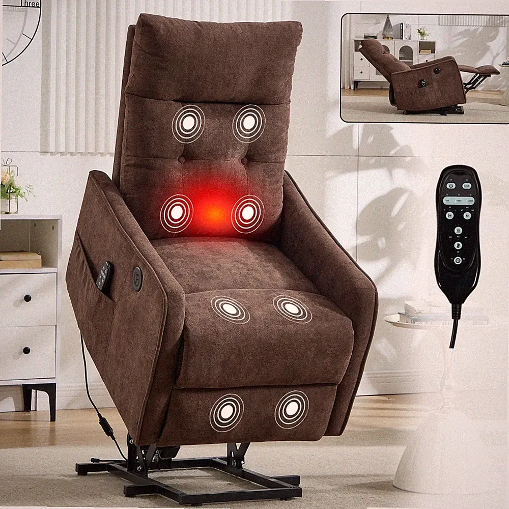 Massage Heat Power Lift Recliner Chair for Elderly Small Spaces USB Port Fabric