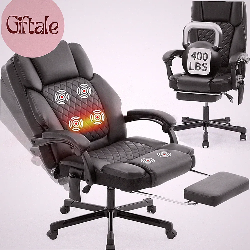 Massage Office Chair with Footrest, Heated Reclining Office Chair for Heavy Peop