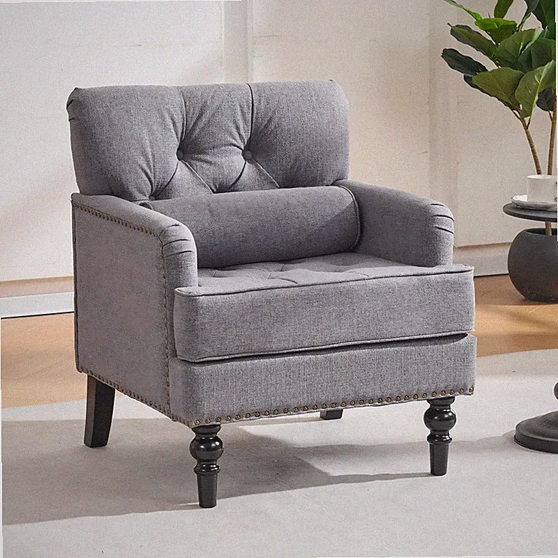 Modern Comfy Reading Upholstered Button Accent Chair with Pillow for Living Room