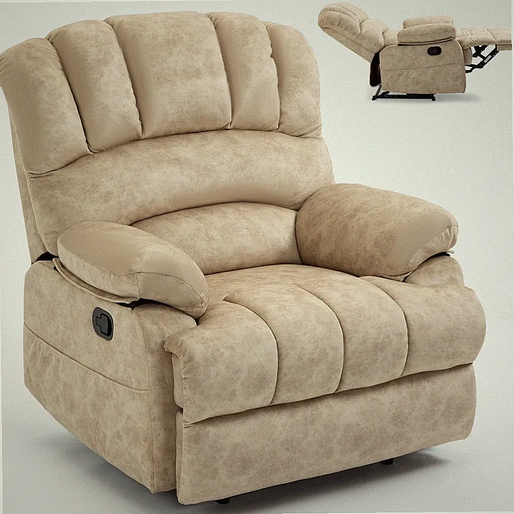 Oversized Cushion Large Manual Recliner Chair in Fabric for Living Room, Beige