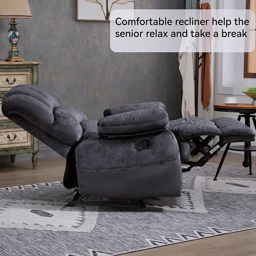 Oversized Cushion Large Manual Recliner Chair in Fabric for Living Room, Grey