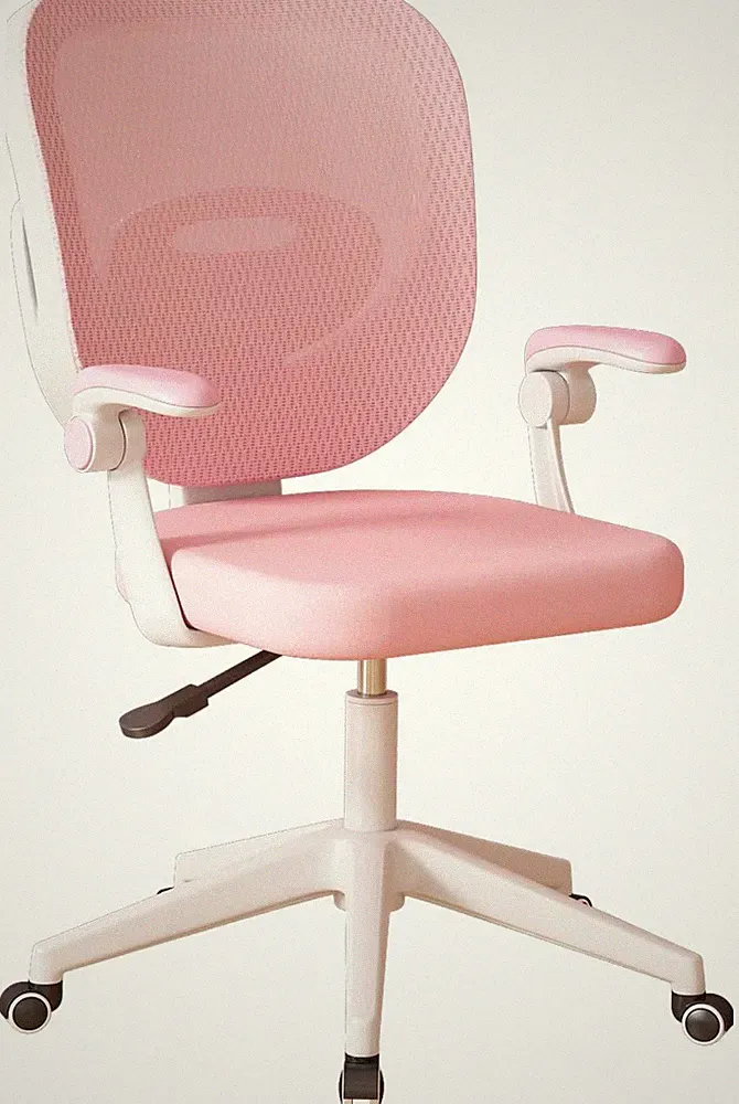 Pink Kids Desk Chair with Adjustable Armrests and Wheels for Study and Play