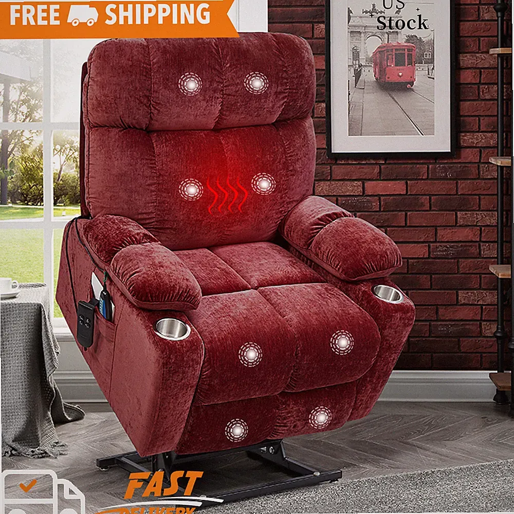 Power Lift Recliner Chair for Elderly Recliner with Heat Massage Lay Flat 180°