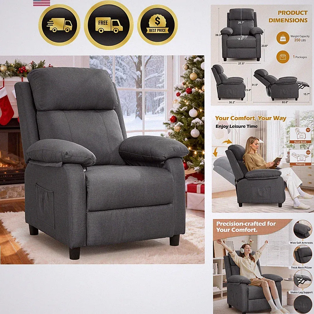 Recliner Chair Living Room Lounge Chair for Adults Small Space Linen Gray
