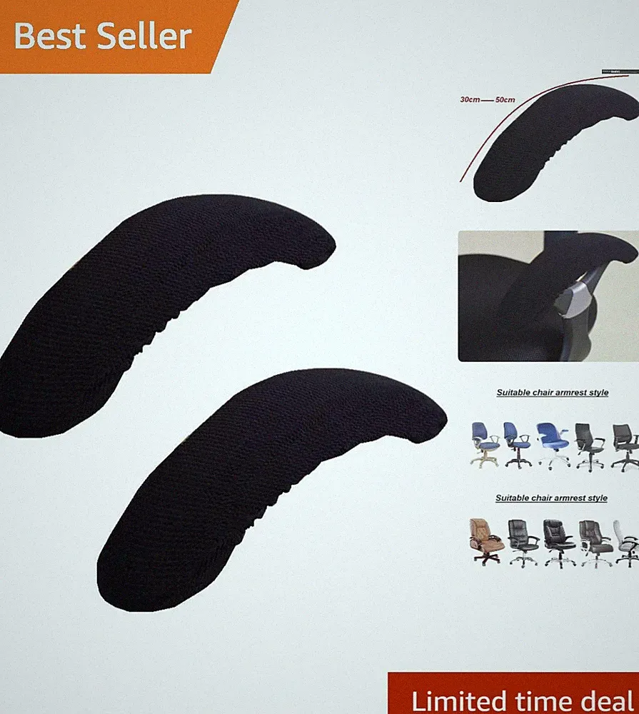 Soft Washable Armrest Slipcovers for Office Swivel Chairs - Stretch Fit Black