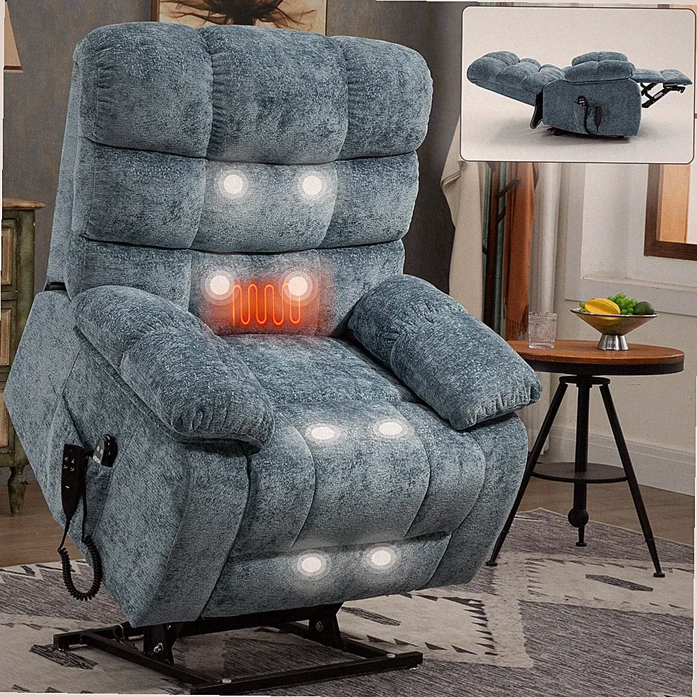 Oversized Lay Flat Massage Heat Power Lift Recliner Chair for Elderly Dual Motor